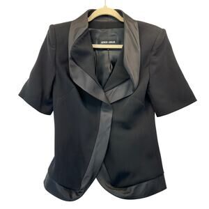 Giorgio Armani Black Short Sleeve Blazer with Taffeta Trim – Size IT 40 / US 4